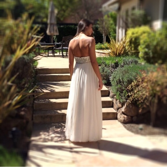 Formal Ivory & Silver Embellished Silk Dress - Picture 8 of 8